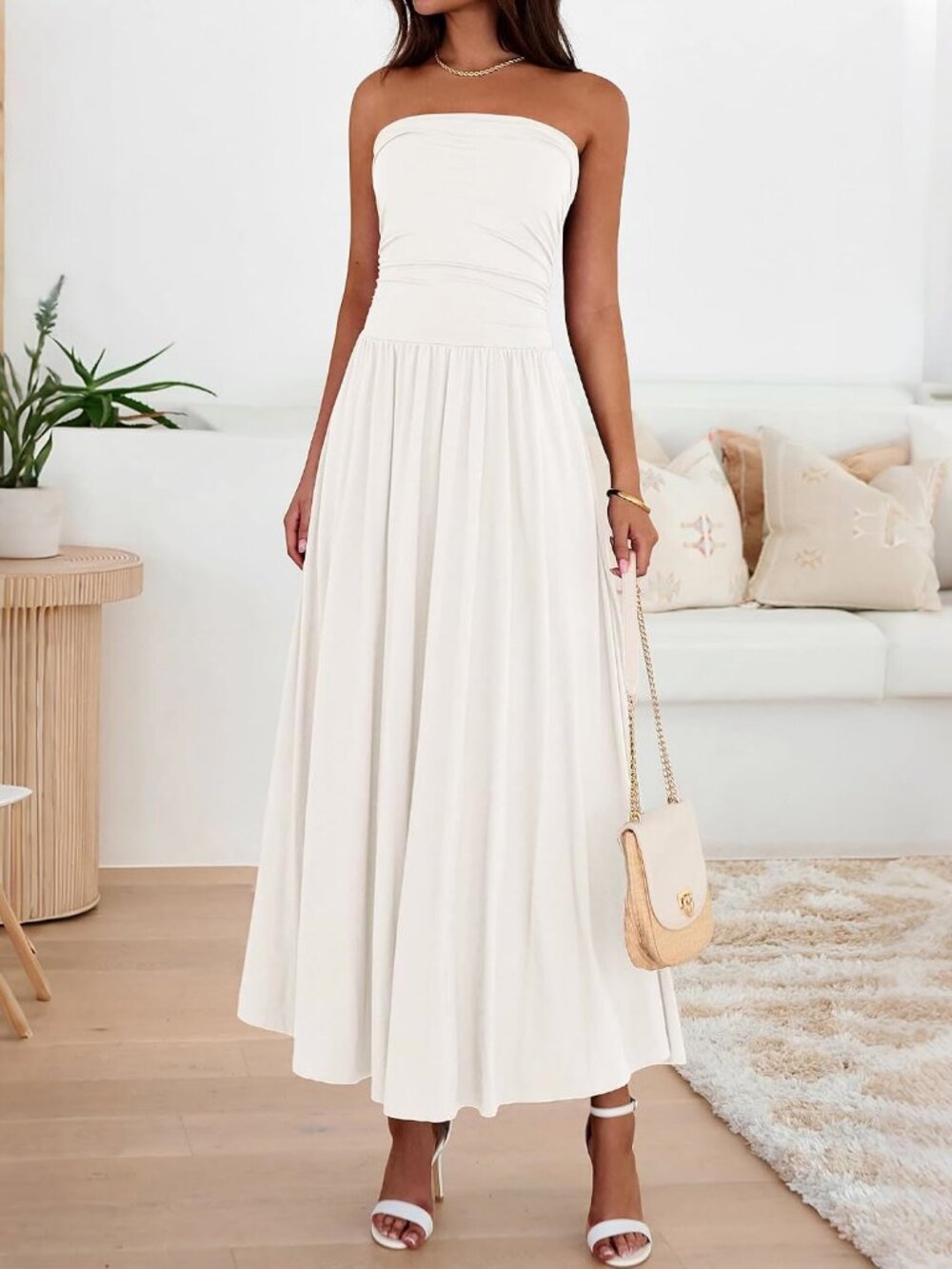 BTFBM Strapless Tube Maxi Dress White L